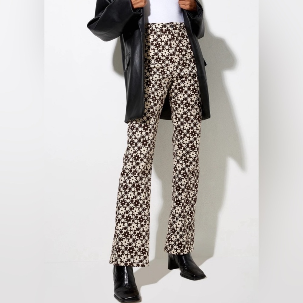 Motel Rocks Women’s Brown and Cream Floral Flare Pants Size 30